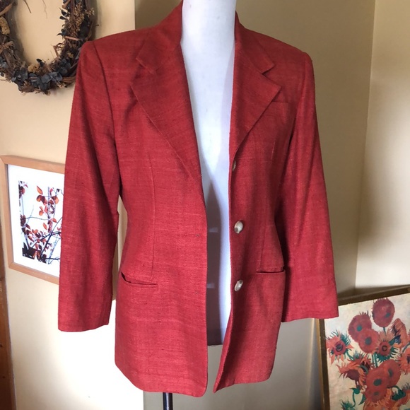 Vtg 90s Y2K ANN TAYLOR Size 6 Longline Blazer 100% Nubby Silk Pumpkin Spice FALL - Picture 3 of 16